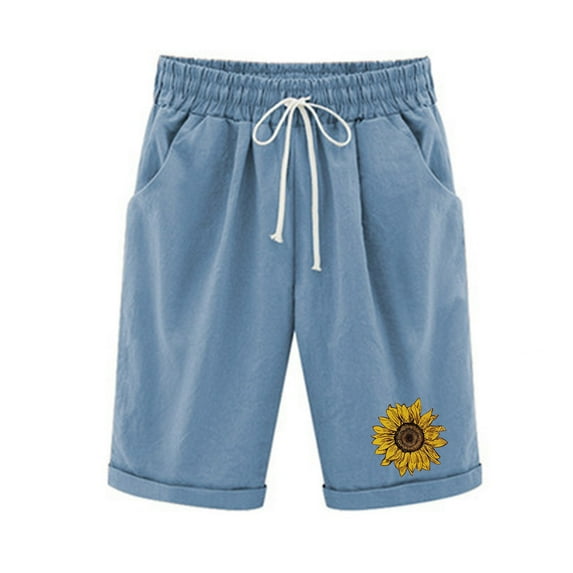 UPPADA Sweatshorts Women Fashion Printed Shorts Cute Knee Length Bermuda Shorts Elastic Waist Cargo Short Pants with Pocket High Waisted Shorts Women