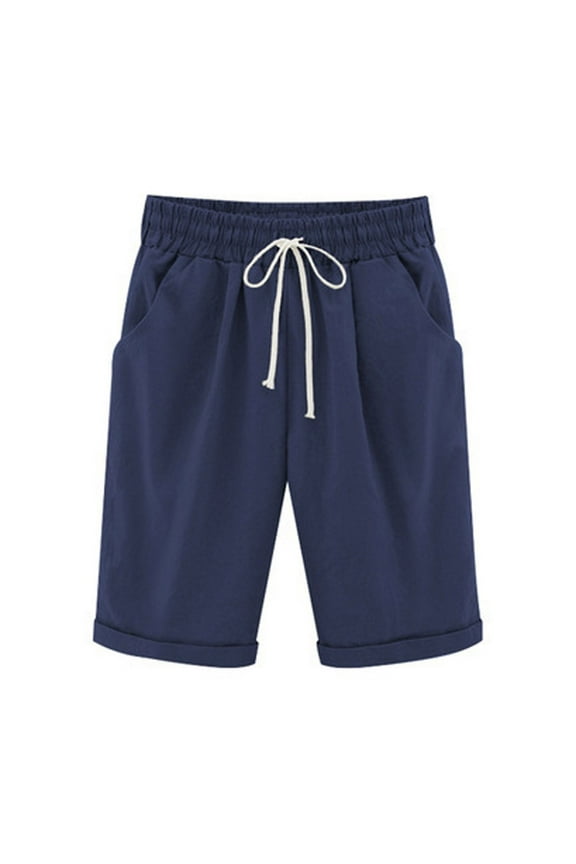 Day Linen Shorts for Women Stretch Bermuda Shorts Elastic Waist Sweatshorts Knee Length Short Pant Athletic Cargo Shorts Workout Shorts Women