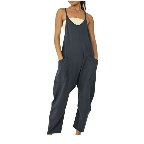 UPPADA Day Today 2025 Clearance Jumpsuits for Women Dressy Sleeveless Straps Rompers Casual Wide Leg Overalls Loose One Piece Romper with Pockets Womens Jumpsuits Dressy