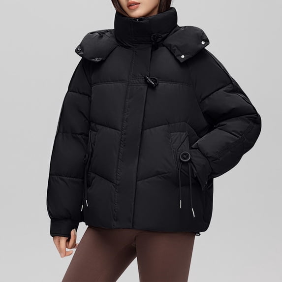 UPPADA Puffer Coat Jacket Cropped Womens Oversized Cropped Puffy Quilted Winter Jackets Coat with Pockets Fall Coat Women Black,XXL