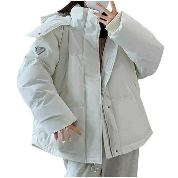 UPPADA Puffer Coat Jacket Cropped Womens Oversized Cropped Puffy Quilted Winter Jackets Coat with Pockets White Ski Jacket Women Xs White,XL