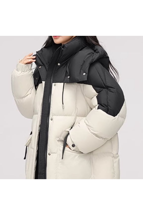 Puffer Fall Jacket Womens Oversized Cropped Puffy Quilted Winter Cropped Puffer Coats with Pockets Long Warm Puffer Coat Women Beige,M