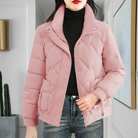 UPPADA Puffer Jacket Women Cropped Puffer Coat with Hood Waterproof Warm Quilt Jacket Warm Thicken Parka with Removable Fur Hood Long Winter Jacket for Women Pink,M