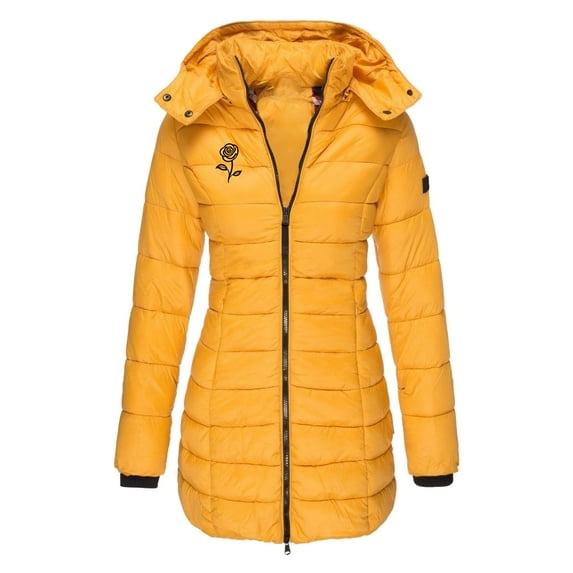 UPPADA Puffer Jacket for Women Plus Size Puffer Pullover Jacket Hooded Overcoats Knee Length Puffer Coat with Pockets Yellow,3xl Winter Coats for Women