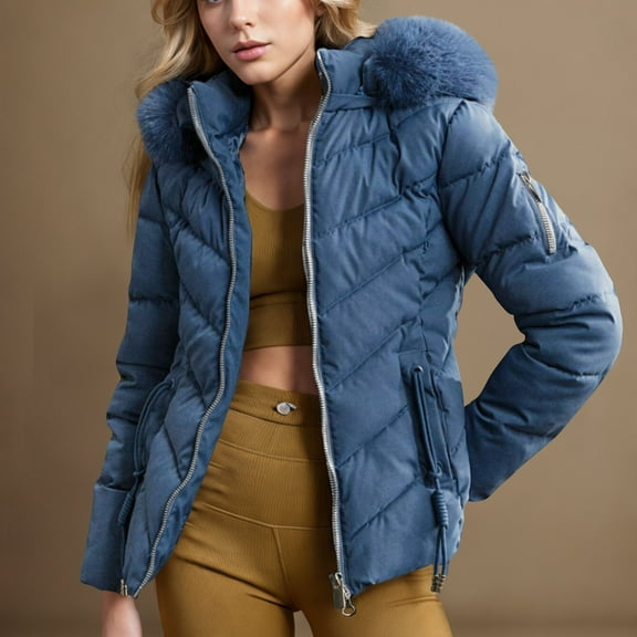 UPPADA Puffer Jacket Women Winter Coats Casual Lightweight Down Jackets Packable Solid Color Puffer Coats Warm Winter Outwear,Women's Winter Coats Plus Size Warm Blue,S