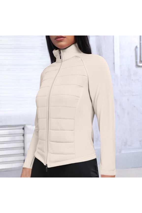 Puffer Jacket Women's Casual Lightweight Down Jacket Quilted Puffer Coat with Stand Collar Warm Puffer Coats,Womens Lightweight Jackets for Summer Beige,XXL