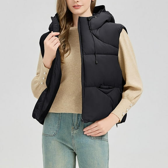 UPPADA Puffer Vest Women Slim Fit Fall Zip up Jackets Lightweight Stand Collar Quilted Zip Puffer Vest with Pockets Women's Puffy Ski Jacket Black,XXL