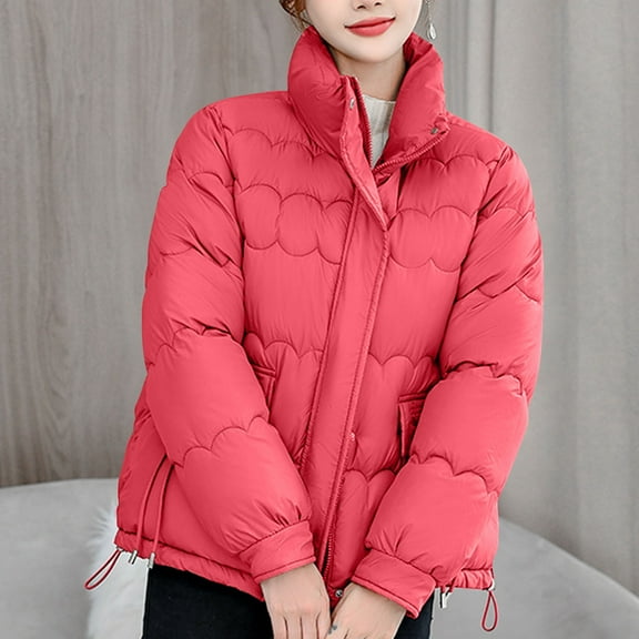UPPADA Quilted Puffer Jacket for Womens Oversized Cropped Puffy Quilted Winter Jackets Coat with Pockets Ladies Fall Jackets,Womens Puffer Coats Plus Size Red,M