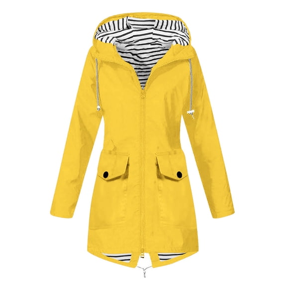 UPPADA Rain Jackets for Women Waterproof Solid Rain Jacket Outdoor Coats Plus Size Hooded Raincoat Windbreaker Jackets Lightweight Fall ,Packable Waterproof Jacket Yellow XXXXXL