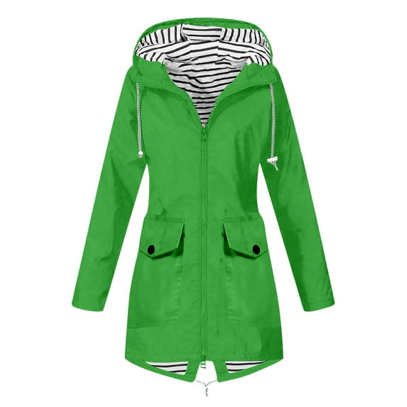 UPPADA Raincoat Hoodie for Women Lightweight Vacation Jackets Solid Rain Jacket Outdoor Raincoat Windproof Jacket with Pockets,Long Rain Jacket Women Waterproof Green S