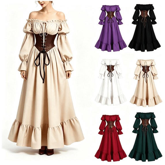 UPPADA Renaissance Costume for Women Ren Faire Fairy Dresses Bell Sleeve Flowy Hem Pirate Dress Medieval Vintage Ball Gown Black,S