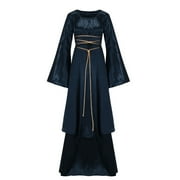UPPADA Renaissance Dress for Women Plus Size Medieval Dress Lace Up Corset Viking Dress Long Sleeve Irish Over Long Dress