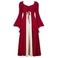 thumbnail image 1 of UPPADA Renaissance Medieval Gown for Womens Victorian Peasant Gothic Fairy Witch Costumes Bell Sleeves Lace Up Maxi Dress Red,L, 1 of 7