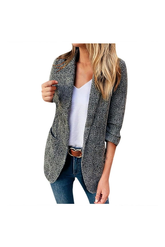 Retro Blazer for Women Work Casual Suit Jackets with Pockets Long Sleeve Open Front Cardigan Work Office Blazers Blazers for Women Fashion Casual Vestidos Casuales Para Mujer
