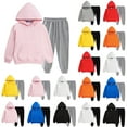 thumbnail image 1 of lcziwo Girls 2 Piece Outfits Tracksuit Solid Color Drop Shoulder Hoodie Sweatshirt and Sweatpants Joggers Set with Pockets, Orange, 2-3 Years, 1 of 6