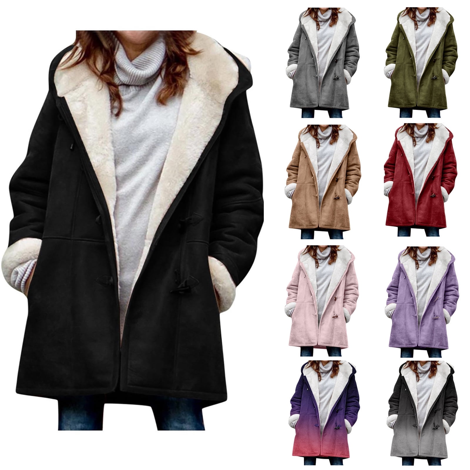 UPPADA Shacket Jacket Women Winter Coats for Women 2024 Plus Size Fleece Jackets Thermal Hooded Fashion Overcoats Button Down Pockets Outerwear Abrigos De Mujer Invierno