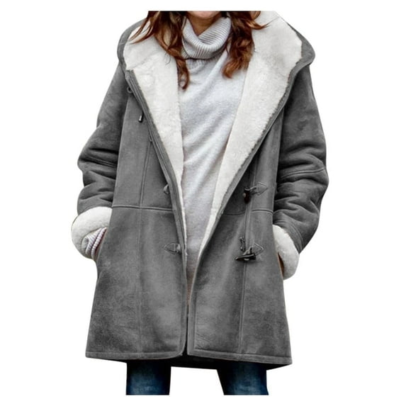 UPPADA Shacket Jacket Women Winter Coats for Women 2024 Plus Size Fleece Jackets Thermal Hooded Fashion Overcoats Button Down Pockets Outerwear Abrigos De Mujer Invierno