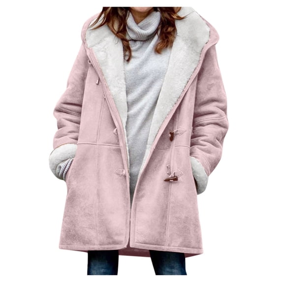 UPPADA Shacket Jacket Women Winter Coats for Women 2024 Plus Size Fleece Jackets Thermal Hooded Fashion Overcoats Button Down Pockets Outerwear Abrigos De Mujer Invierno