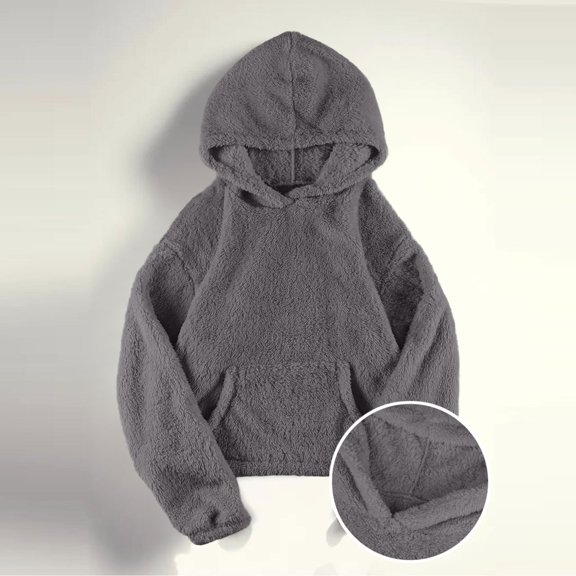 UPPADA Sherpa Fleece Jacket for Women Long Sleeve Button Down Hooded Sweatshirts Winter Fuzzy Pullover Coat Winter Lounge Wear with Pockets Gray,S Long Hooded Winter Coats for Women