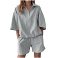 thumbnail image 1 of UPPADA Short Sets Women 2 Piece Outfits Zipper V Neck Short Sleeve Shirts and Shorts Sets Summer Going Out Sets Casual Pullover Tops Sets Gray,L, 1 of 7