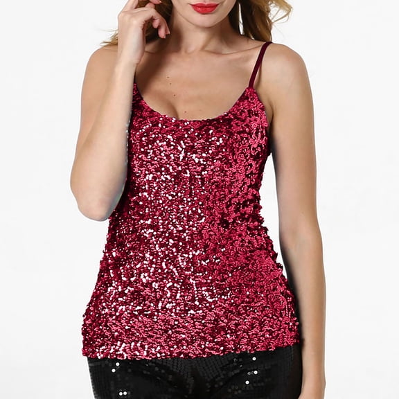 UPPADA Sparkly Tops for Women Party Tank Tops Sleeveless Glitter Camisole Vest Adjustable Straps Halter Tees Crewneck Sequin Tops Night Clubwear