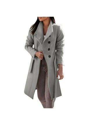 ジャケット・アウター melt the lady wide trench coat gray Double Breasted Wool Coat for Winter, Women's Gray Wool Coat