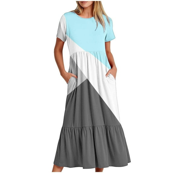 Summer Savings Clearance 2024! UPPADA Spring Dresses for Women Trendy Summer Dresses for Women Casual Tshirt Dress Short Sleeve Floral Print Sundress Beach Dress with Pockets Beach Dresses for Women