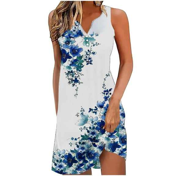 UPPADA Summer Beach Dresses for Women Vacation Beach Cover Up Midi Dress Button Down Sleeveless Boho Floral Sundress V-Neck Loose Fit Dress Multicolor,S