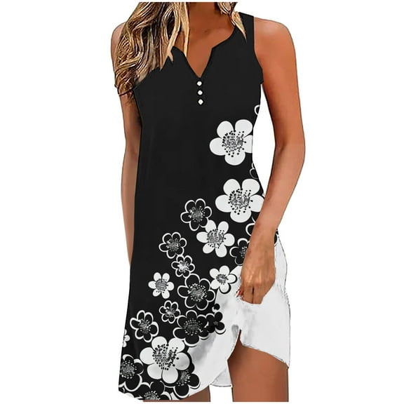 UPPADA Summer Beach Dresses for Women Vacation Beach Cover Up Midi Dress Button Down Sleeveless Boho Floral Sundress V-Neck Loose Fit Dress Track My Orders for Delivery Multicolor,XL