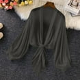 thumbnail image 1 of UPPADA Summer Cardigan for Women Lightweight Long Puff Sleeve Cardigan Casual Comfy Tie Front Outerwear Beach Coverups Black,L, 1 of 7