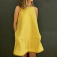 thumbnail image 1 of UPPADA Summer Dress for Women Cotton Linen Crew Neck Solid Basic T-Shirts Dress Casual Sleeveless Midi Dresses with Pocket Pleated Swing Tank Sundress Yellow,S, 1 of 6