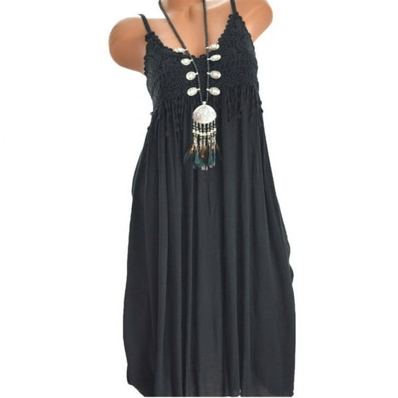 UPPADA Summer Dresses for Women 2024 Trendy Plus Size Spaghetti Strap Tassel Midi Dress Fashion Beach Sundress Tank Dress Sleeveless Button Down Vacation Maxi Dress with Pockets Black,L