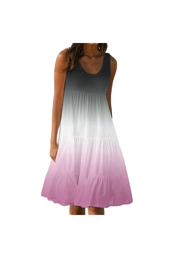 Summer Dresses for Women Beach Boho Tank Dress Sleeveless Vintage Floral Flowy Shirt Sundresses Pleated Casual Loose Vacation Dress Past Orders Pink,M
