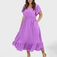 thumbnail image 1 of UPPADA Summer Dresses for Women Plus Size Short Sleeve Crewneck T Shirt Dress Dressy Casual Ruffle Flowy Beach Sundresses Boho Smocked A-Line Flowy Midi Sun Dress Purple,XL, 1 of 8