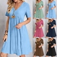 thumbnail image 1 of UPPADA Summer Dresses for Women V Neck Mini Dress Short Sleeve Ruffle Hem Dress A Linen Dress Beach Vacation Pleated Ruffle Flowy Beach Sundresses Pink,XXL, 1 of 9