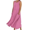 thumbnail image 1 of UPPADA Summer Dresses for Women Vacation Trendy Sleeveless Boho Dress Crewneck Midi Cotton Linen Tank Dress Loose Flowy Beach Sundress with Pockets Dresses for Women Under 10 Dollars Hot Pink,XL, 1 of 5