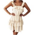 thumbnail image 1 of UPPADA Summer Dresses for Women Casual Double Layer Ruffles Lace up Dress Solid Sling Sleeveless Dresses Beach Dress, 1 of 5