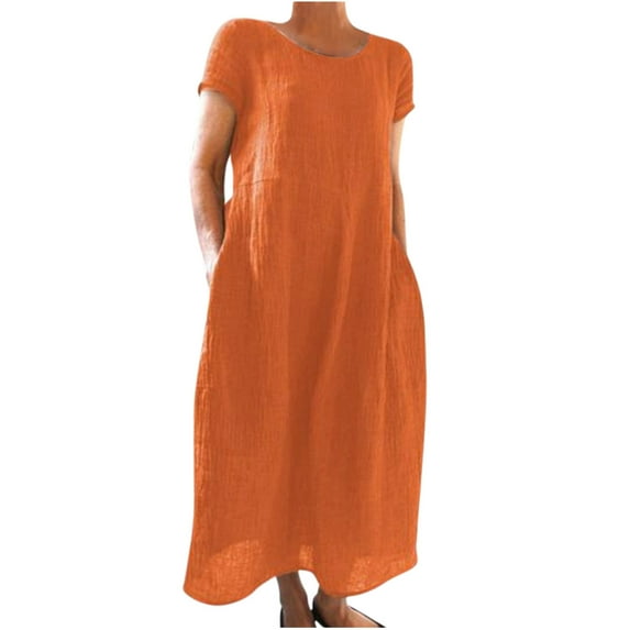 UPPADA Summer Dresses for Women Maxi, Womens Summer Short Sleeve Dresses Solid Crewneck Casual Long Dress with Pockets