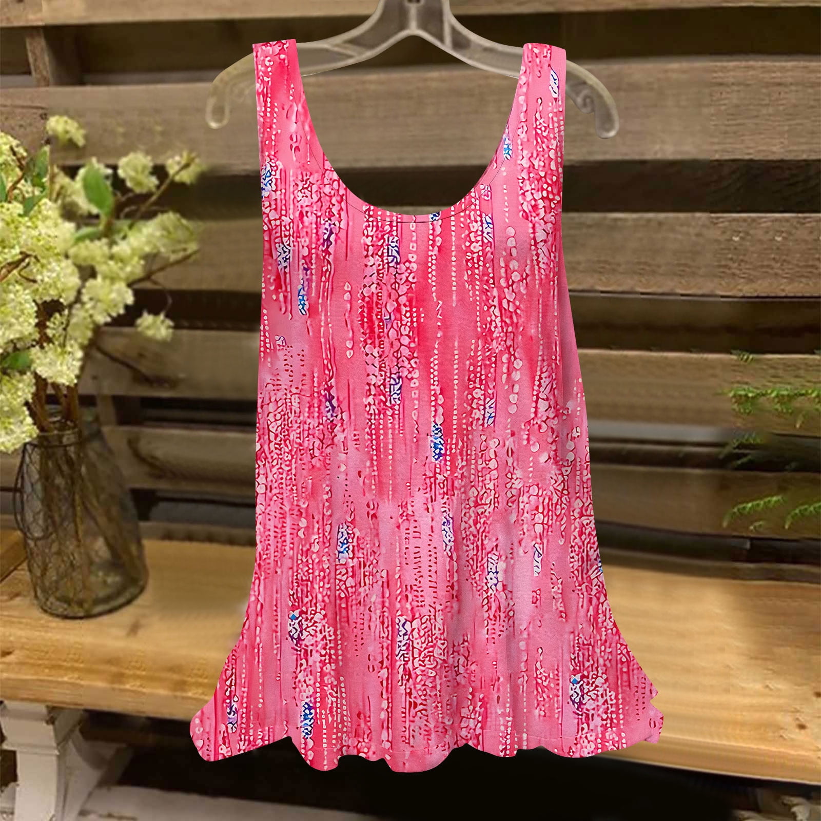 ZyeKqe Womens Tops Eyelet Embroidery Sleeveless Shirts Cold Shoulder Spaghetti Strap Tops Scoop Neck Loose Fitted Summer Top