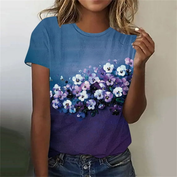 UPPADA Summer Tops for Women 2024 Alzheimers Awareness Shirts Round Neck Dressy Casual Blouses Purple Ribbon Support Shirts Dementia Alzheimers Tshirts,Alzheimers Products For Elderly