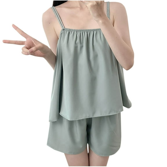 UPPADA Summer Womens Pajama Set Two-Piece Pjs Sets Plus Size Cami and Shorts Pajama Set Soft Sleepwear Loungewear Nightwear Sets Green,M