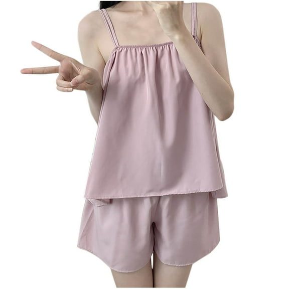 UPPADA Summer Womens Pajama Set Two-Piece Pjs Sets Plus Size Cami and Shorts Pajama Set Soft Sleepwear Loungewear Nightwear Sets Pink,M