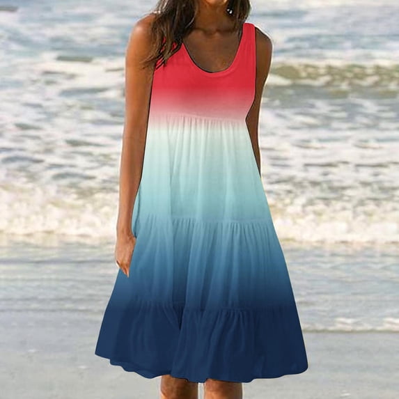 UPPADA Sundresses for Women Sleeveless Cute Mini Dress Tiered Summer Flowy Boho Sundress Beach Casual Beach Resort Wear Vacation Sun Dresses Spring Summer Tank Dress Red,L