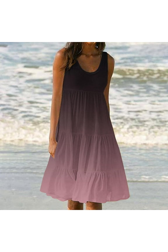 Sundresses for Women Sleeveless Cute Mini Dress Tiered Summer Flowy Boho Sundress Beach Casual Beach Resort Wear Vacation Sun Dresses Spring Summer Tank Dress Purple,S