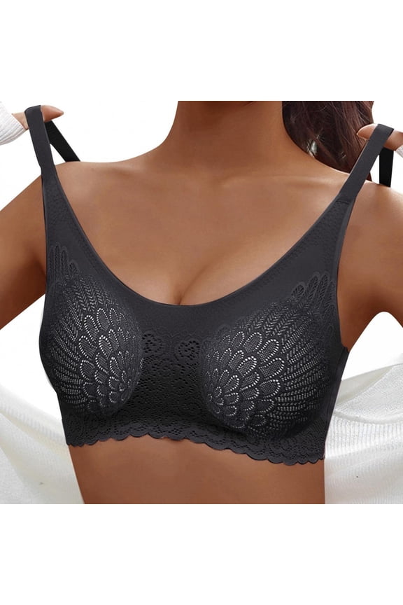 Support Bras for Older Women Bra No Straps Bras Wireless Lace Push Up Bra,White Xl