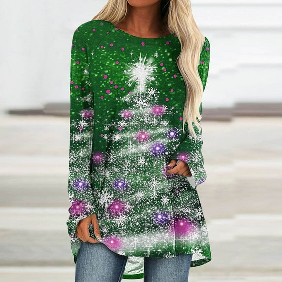 UPPADA Sweatshirts Tops for Women Long Sleeve Crewneck Shirts Fall Shirts Bohemian Fashion Hippie Western Dressy Casual Blouses cute xmas gifts Green,S