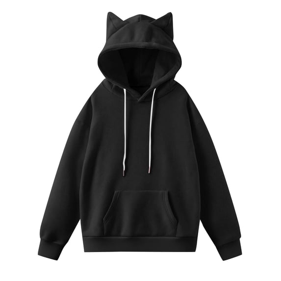 UPPADA Sweatshirts for Women Trendy Cute Pullover Tops Casual Outfits Drawstring Hoodie Fall Clothes for Teens Girls with Kangaroo Pockets Fall Black,L