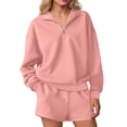 thumbnail image 1 of UPPADA Sweatsuit Sets for Women 2 Piece Zipper Outfits V Neck Sets Ladies 2 Piece Pants Sets Casual Lounge Sets Summer Shorts Sets Pink,S, 1 of 7