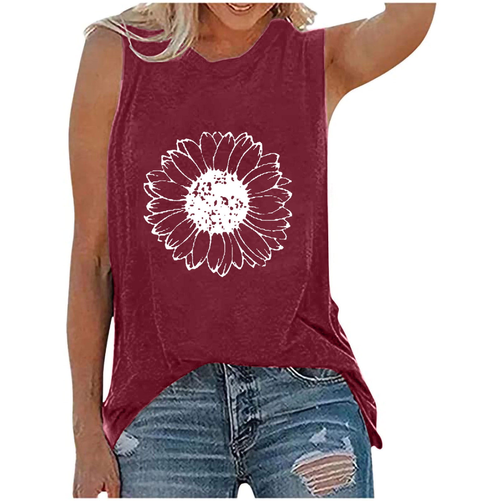 Printed Sleeveless Crew Neck Top main image 1