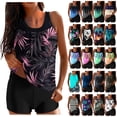 thumbnail image 1 of UPPADA Tankini Bathing Suits for Women Modest Swimsuits Plus Size Two Piece Tankini Swimwear with Bra Crewneck Floral Top and Boy Shorts 2pc Comfy Vacation Bathing Suits on Clearance Blue,XL, 1 of 7